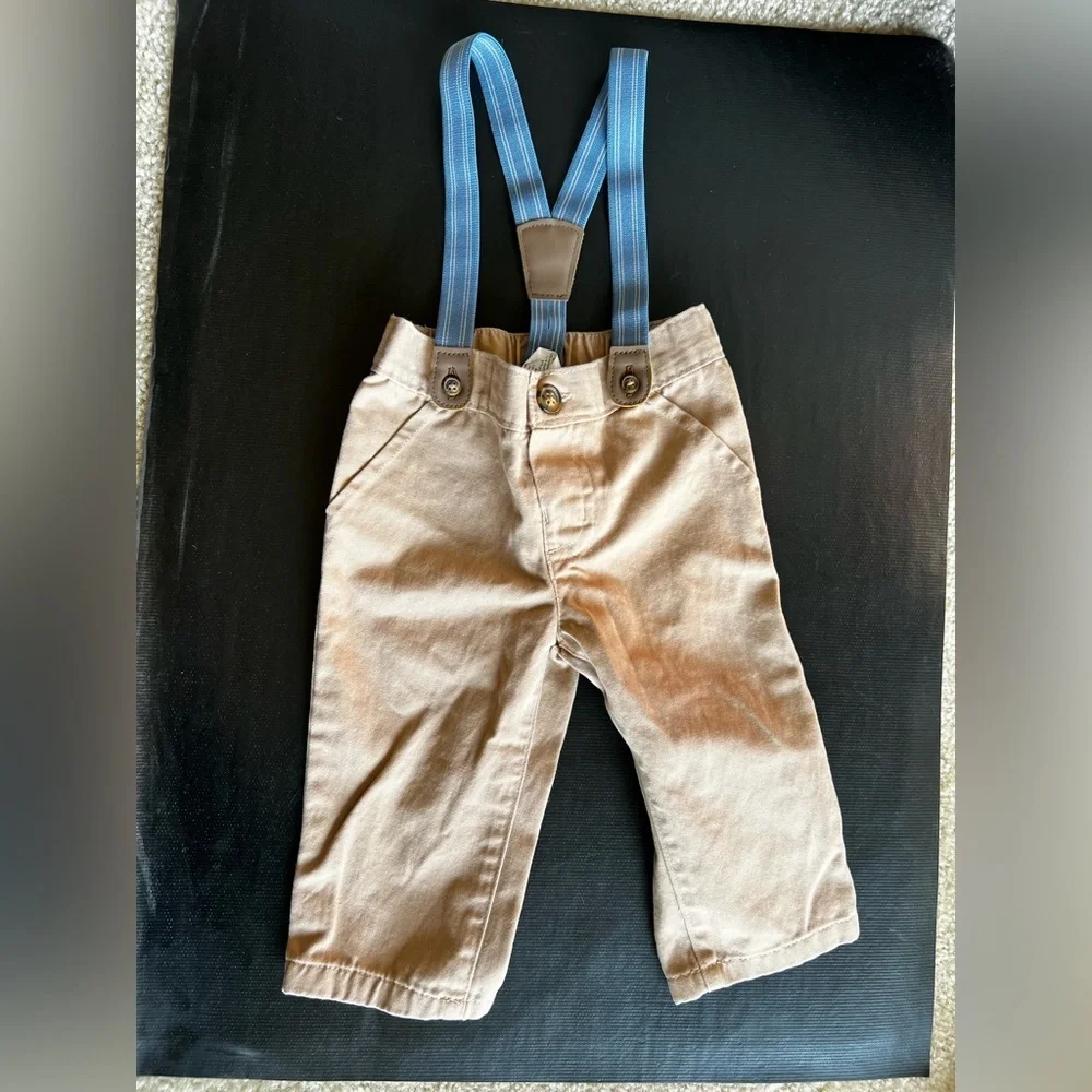 Carter’s Infant Baby 9M 2 piece long sleeve & suspenders pants set